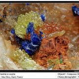 Mimetite and azurite
Mas Dieu, Gard, France
fov 3.5 mm (Author: ploum)