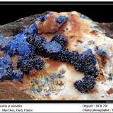 Azurite and mimetite
Mas Dieu, Gard, France
fov 30 mm (Author: ploum)