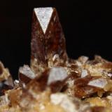 Golden Barite on Yellow Calcite
Elk Creek area, Meade County, South Dakota USA
4.1 cm longest crystal; overall specimen is 7.9 cm L x 6.8cm W, x 6.5 cm H. (Author: Chris Wentzell)