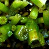 Pyromorphite
Daoping Mine, Guilin Prefecture, Guangxi Zhuang Autonomous Region, China
FOV 15 mm
Interesting to see the structure of those tiny crystals (~ 5 mm): They are somehow hollow like a tube but completey terminated, even with many small edges on top. (Author: Tobi)