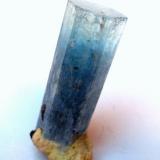 Beryl aquamarine on a corroded microcline matrix.
Erongo Mountains, Erongo Region, Namibia
Specimen height 5 cm (Author: Tobi)