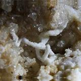 Calcite with Aragonite (Var Floss Ferri(?)
Small unnamed dump close to Dam Rigg Level, Whaw, Arkengarthdale, North Yorkshire, England, UK.
FOV 10 x 10 mm Approx (Author: nurbo)