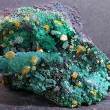 Wulfenite on Malachite on Goethite, with Calcite..
Whim Creek, Pilbara Region, Western Australia, Australia
Australia.
45 x 30 mm (Author: nurbo)