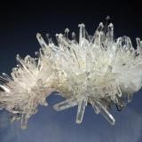 Quartz
Kruchev dol Mine, Madan Orefield, Smolyan Oblast, Bulgaria
5.0 x 7.1 cm.
An undamaged group of slender transparent quartz crystals mined in 2008. (Author: crosstimber)