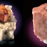 Left: Albite, Microcline and Quartz (variety smoky Quartz)
10cm high.

Right: Karlsbad law
3 cm high. (Author: Joan R.)