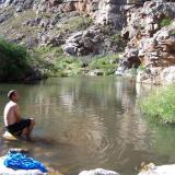 It gets really hot up in these mountains and here we are taking a break from digging for crystals.  Robertson, WC. (Author: Pierre Joubert)