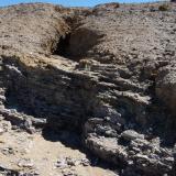 Where the rain washed away softer earth, shale with veins of clear gypsum  are exposed. (Author: Pierre Joubert)