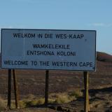 The border of the Western Cape, some 120 km from our home. The languages on the board are Afrikaans; Xhosa and (off-course) English. (Author: Pierre Joubert)