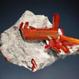 Realgar
No. 5 Mine, Baia Sprie, Maramures, Romania
4.0 x 4.3 cm.
Prismatic realgar crystals with hoppered terminations from the find in Nov./Dec. 2005. (Author: crosstimber)