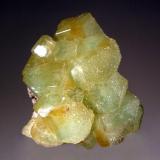 Datolite
Bor Pit, Dal’negorsk, Primorskiy Kray, Russia
6.8 x 7.0 cm
A group of lustrous blocky green and yellow datolite crystals partially coated with sugary-textured fluorapophyllite.  Small axinite crystals are also present on a  small piece of matrix on the back side of the specimen. (Author: crosstimber)