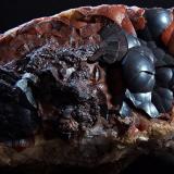 Dolomite and Kidney Ore Haematite.
Frizington Parks mine, Frizington Cumbria, England, UK.
FOV 35 x 30 mm approx (Author: nurbo)