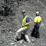 Las Cruces mine, Gerena, Seville, Andalusia, Spain
It&rsquo;s me collecting in the copper sulfide ore at Las Cruces. In my hand, the specimen pictured previously. See the calcite filled fractures, in whose cavities the chalcocite crystals grow. (Author: Cesar M. Salvan)