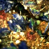 Azurite and Malachite on Limonite covered Quartz.
M’Cissi, Er Rachidia, Morocco
5mm x 5mm (Author: Mark Ost)