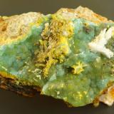 Plumbogummite with mimetite.
Dry Gill Mine, Caldbeck Fells, Cumbria, UK.
55 mm.
 (Author: Ru Smith)