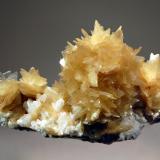 Muscovite
Rodinha Mine, Itinga, Minas Gerais, Brazil
5.0 x 8.6 cm.
Golden yellow crystals of  “star muscovite” covering a matrix of white 
albite.  Collected in 2012. (Author: crosstimber)