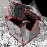 Pyrite
Ampliación a Victoria Mine, Navajún, La Rioja, Spain
2 x 2 x 2 cm.
Diagram of three grouped pyrite crystals. (Author: supertxango)