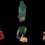 Six more samples from the Hoppel Collection - a Topaz, two Tourmaline, a Vanadinite, a Vivianite and a Wulfenite. (Author: BlueCapProductions)