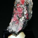 Rhodochrosite with Quartz and Tetrahedrite
Sweet Home Mine, Mount Bross, Alma District, Park Co., Colorado, USA
4.5 cm tall
Rhodochrosite crystals to 5 mm associated with quartz, tetrahedrite and a small amount of bornite. (Author: Tim Blackwood)