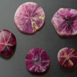 Corundum var ruby trapiche
Mong Hsu, Shan State, Burma (Myanmar).
Largest crystal 6 mm in diameter. (Author: Ru Smith)