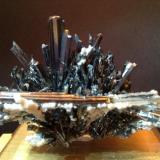 Stibnite and Calcite
Xikuangshan Mine, Lengshuijiang, Hunan, China
3 cm x 3 cm (Author: Mark Ost)