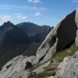 Looking NW towards Cir Mhor, and Caisteal Abhail beyond; from Goatfell. Photo taken in August. (Author: Mike Wood)