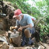 Don Davis, a long time member of the Connecticut Valley Mineral Club. Don is eighty seven years old, and he can kick the crap out of me and five other men or boys when it comes to moving rock. He puts us to shame, the old goat. (Author: vic rzonca)