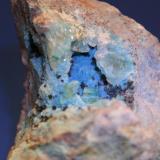 Shattuckite, Calcite
Kambove, Katanga Province, Democratic Republic of the Congo
8.5 x 7.5 cm (Author: Don Lum)