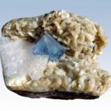 Fluorite
Florence Mine, Egremont, Cumbria, England, |UK
Blue 25mm fluorite crystal with baryte, on dolomite. (Author: ian jones)