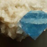 Fuorite on Dolomite.
Florence Mine, Cumbria, England, UK.
27 mm blue fluorite on 8 cm dolomite matrix. (Author: Ru Smith)
