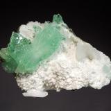 Apophyllite-(KF)
Pashan #2 Quarry, Pune, Maharashtra, India
5.8 x 7.2 cm.
Gemmy mint green fluorapophyllite crystals on a white stilbite covered basalt matrix. (Author: crosstimber)