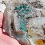 Copper related mineral on quartz. (Author: Pierre Joubert)