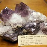 fluorite, galena and quartz
Rotherhope Fell Mine, Alston Moor, Cumbria
approximately 12 cm across.
Specimen was collected from the Tynebottom flats circa 1930 and was acquired by Sir Arthur Russell. It is now with the rest of his collection in the Natural History Museum, London. (Author: Jesse Fisher)