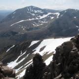 View from Braeriach looking south towards Cairn Toul and The Angel&rsquo;s Peak, both over 4,000ft. More granite to go and explore sometime... (Author: Mike Wood)