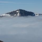 The Angel&rsquo;s Peak across the cloud inversion. A flock of 24 geese flying southward, honking occasionally. (Author: Mike Wood)