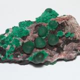 Malachite balls on matrix with minor barite
Milpillas mine, Cuitaca Mexico
6"x3"x3"
 (Author: Cascavel1)