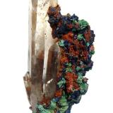 Quartz (double-terminated), azurite, malachite
Mecissi (Mcissi), Er Rachidia Province, Meknès-Tafilalet Region, Morocco
Specimen height 7,5 cm, quartz crystal 6,5 cm (Author: Tobi)