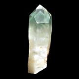 Quartz
Iovitra Mine, Itrema, Fianarantsoa Province, Madagascar
1.8 x 5.2 cm
A single crystal of translucent to transparent quartz that exhibits a sharp mint green fuchsite-coated phantom just below the termination. (Author: crosstimber)