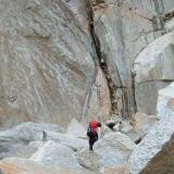 The ladders leading to the Courvercle Hut from the Leschaux Glacier. This photo was taken much later in 2005, the ladders are in a different position to what they were in 1991. They are longer and steeper now, if I remember rightly. (Author: Mike Wood)