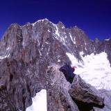 Looking towards Aigiulle Verte (south side) from the summit of Aiguille du Moine.
Photo taken 1991. Scanned from slide. (Author: Mike Wood)