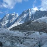 View from the Glacier D&rsquo; Argentière towards the north faces of les Droites and Aiguille Verte.
Photo taken July 2005. (Author: Mike Wood)