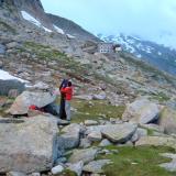 In July 2005 myself and two comrades attempted to climb the Aiguille du Moine (as mentioned earlier). Two of us slept out under the stars (bivouac), while the other stayed in the Courvercle Hut for the night. Mark (pictured) went back down to the valley in the morning, not fancying the look of the weather, and seemingly remembering he&rsquo;d climbed the mountain before! (Author: Mike Wood)