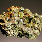 Pyromorphite
Mercur Mine, Bad Ems, Rhineland-Palatinate, Germany
4.2 x 5.3 cm
Barrel-shaped pyromorphite crystals on a crystallized and massive pyromorphite matrix. (Author: crosstimber)