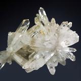 Quartz
Trepca complex, Kosovska Mitrovica, Kosovo
6.1 x 7.3 cm
Transparent quartz crystals with minor pyrite and chlorite. Mined in 2012. (Author: crosstimber)