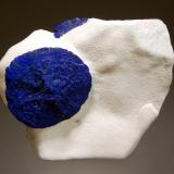 Azurite
Malbunka Copper Mine, Areyonga, Gardiner Range, Northern Territory, Australia
6.2 x 6.2 cm
Bright blue disks of azurite, known as “azurite suns” embedded in white kaoilinitic siltstone. (Author: crosstimber)