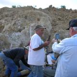 Paul Geffner holding a large quartz scepter from a pocket. (Author: Tony L. Potucek)