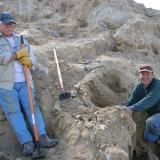 Ken Roberts and vintner Brett Keller in a lighter moment of digging quartz crystals on Petersen Mountain. (Author: Tony L. Potucek)