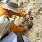 Ian Merkel and Nick Skirkanich exposing a nice large quartz crystal point. (Author: Tony L. Potucek)