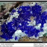 Azurite, alumohydrocalcite
Alzon, Gard, Languedoc-Roussillon, France
fov 3.8 mm (Author: ploum)