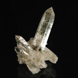 Quartz
Colle Vaccera, Val Pelice, Torino Prov., Piemonte, Italy
3.5 x 4.3 cm
A small group of transparent quartz crystals associated  with small specks of dark green epidote (Author: crosstimber)