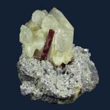 Elbaite on Quartz with Lepidolite<br />Araçuaí, Jequitinhonha, Minas Gerais, Brazil<br />125.0 x 105.0 x 82.0 mm<br /> (Author: GneissWare)
